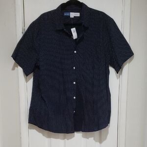 Old Navy Men's Dark Blue Patterned Button Down Shirt